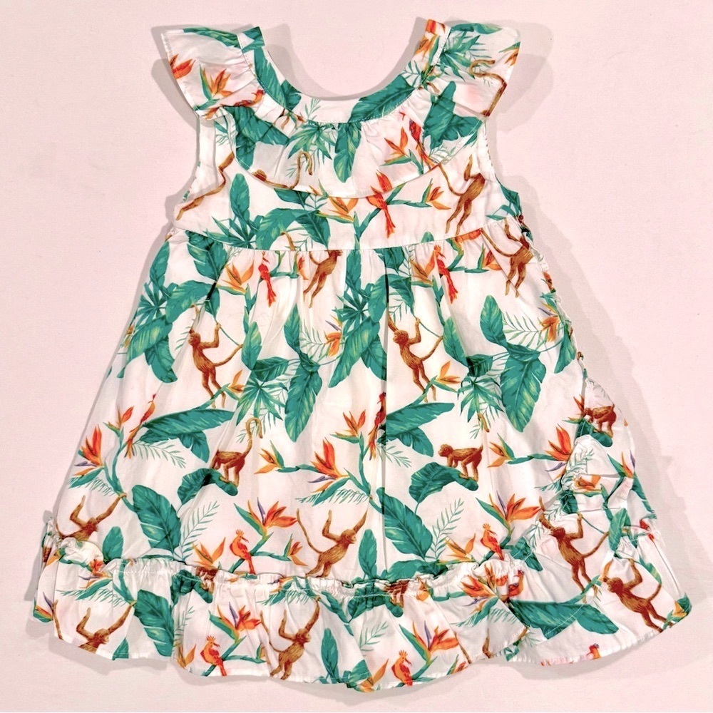 New Janie and Jack Tropical Dress Girls 12-18M Cotton Poplin Monkeys Bloomers
